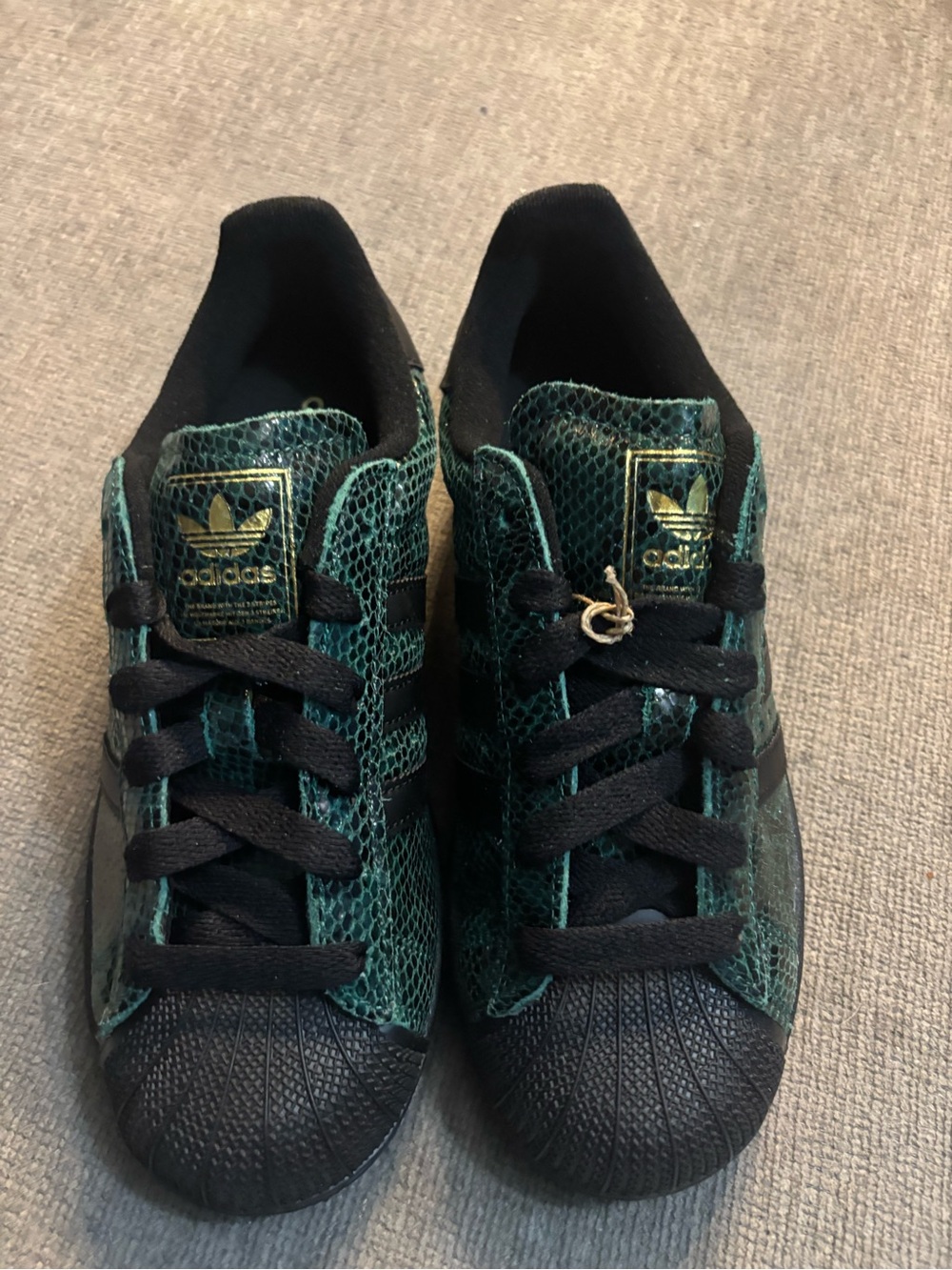 adidas Green Snake-Print Shell Toe Sneakers